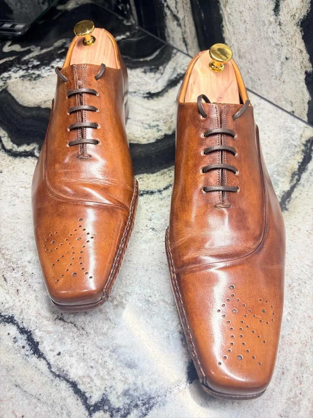 Santoni Fatte a Mano Brown Leather Oxford Shoes Men’s 9.5 Hand Made Italy